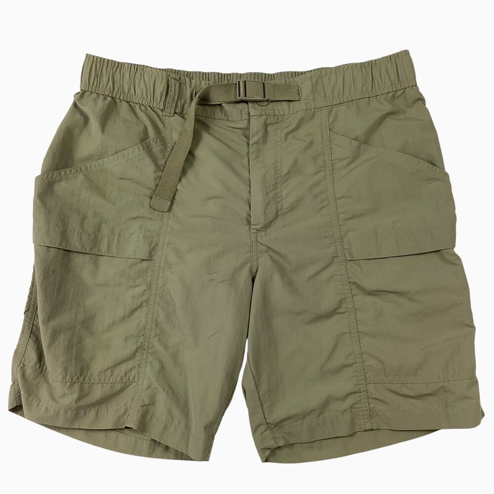 Eddie Bauer Mens Olive Green Nylon Cargo Hiking Shorts Integrated Belt Size M